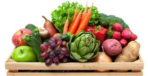 Variedad de verduras frescas - Tomates, cebollas, chiles, papas, brócoli